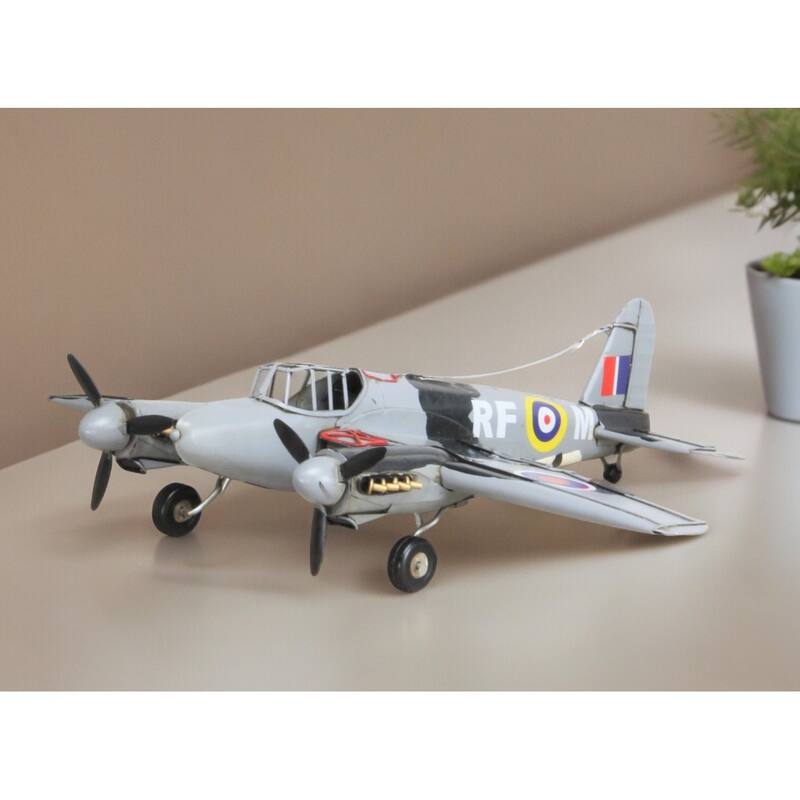HomeRoots 4" Black and Gray Metal Hand Painted Model Airplane - 17' X '4' X '13 - 17' X '4' X '13
