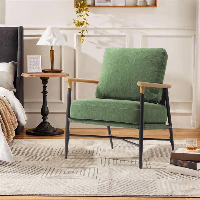 Industrial Upholstered Accent Chair Club Chair with Metal Frame - Single - Green Chenille