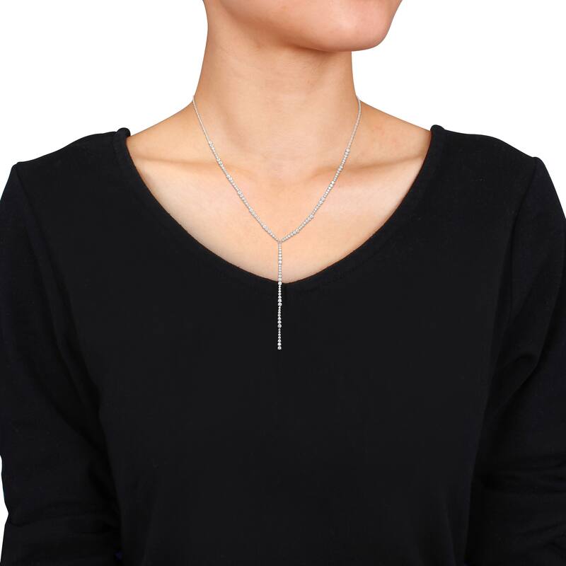 Miadora 3 5/8ct TDW Diamond Lariat Necklace in 14k White Gold - 22 in