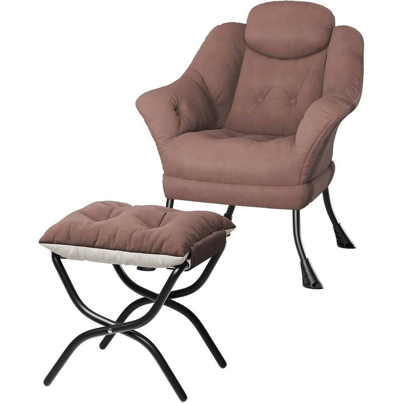 Lazy Chair, Ergonomic Reading Armchair Foldable Footrest, Modern Lounge Chair Removable Washable Cover - Brown