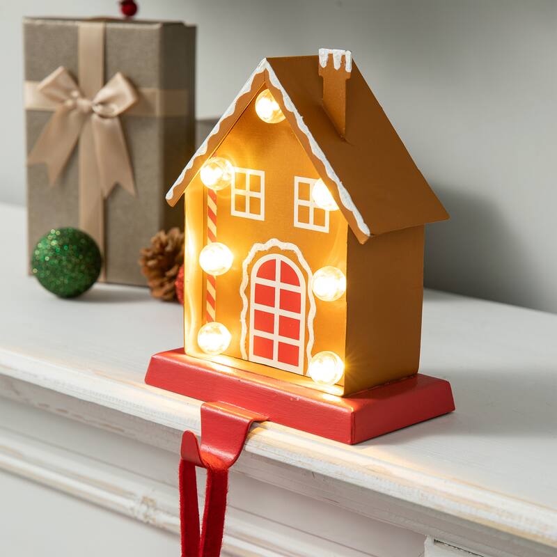 Glitzhome Christmas Marquee LED Star Snowman Tree Gingerbread Stocking Holders Mantel Ornament