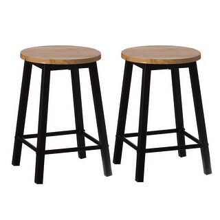 Wooden 17.5" High Black Round Bar Stool with Footrest for Indoor and Outdoor