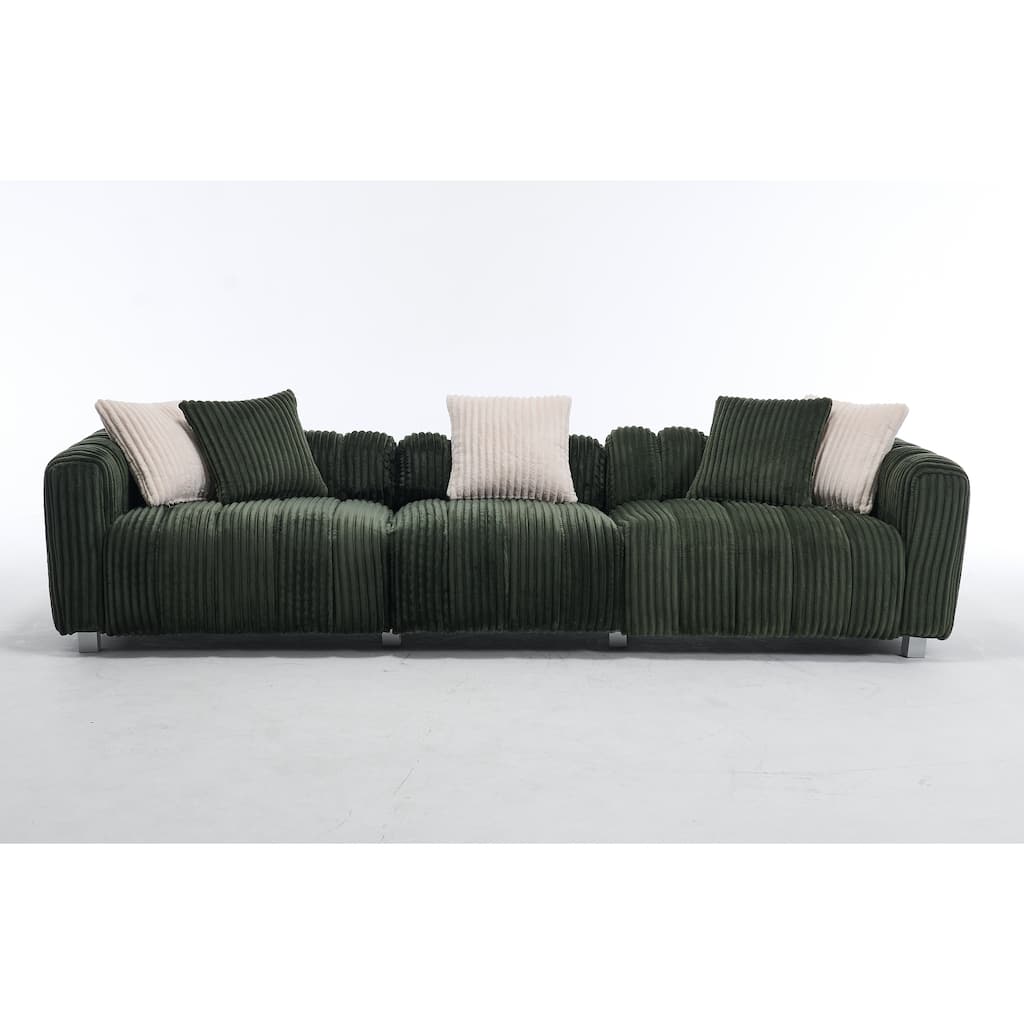 114" Corduroy Three-Seater Sofa - Sturdy Wooden Frame, Comfortable & Durable