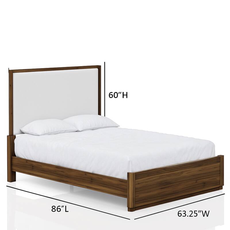 Queen Upholstered Bed in Walnut with Polyester Fabric Headboard
