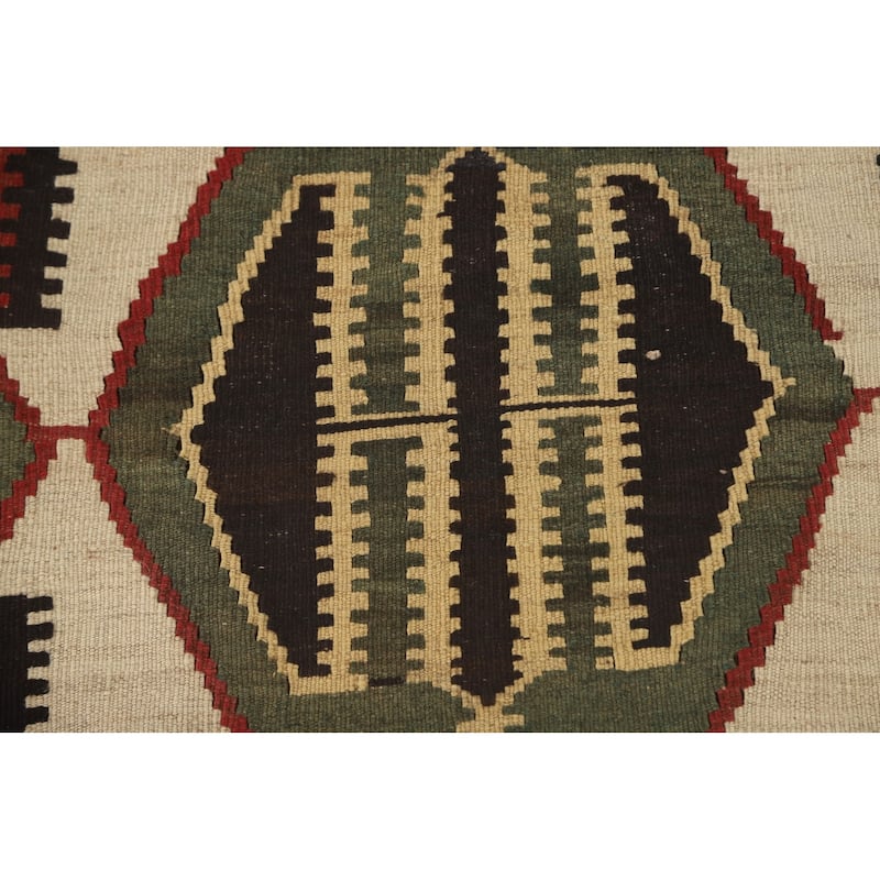 Kilim Qashqai Persian Vintage Rug Hand-Woven Geometric Wool Carpet - 5'0" x 7'6"
