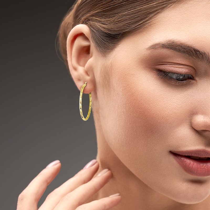 Miadora 35mm Diamond-Cut Hoop Earrings in 10k Yellow Gold