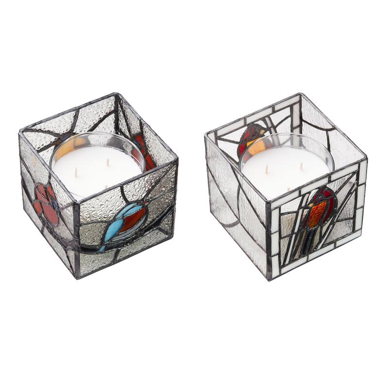 River of Goods 4.75-Inch Bird Stained Glass Candle Holder (Set of 2) - 4.75" x 4.75" x 4.75"