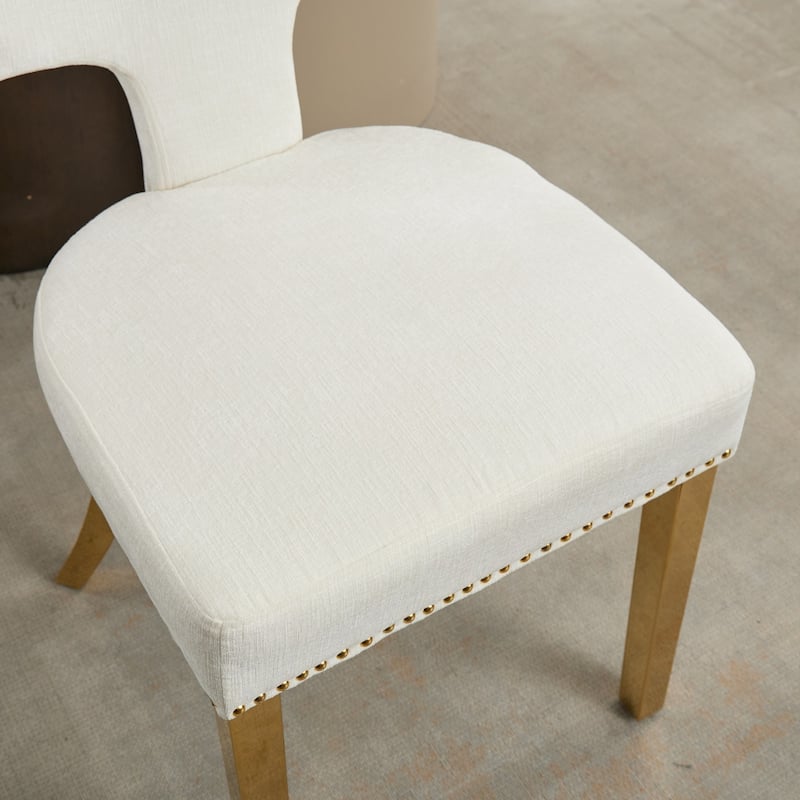 Mid Century Modern Dining Chairs Set of 2, Farmhouse Chenille Fabric Upholstered Accent Chair Curved Backrest