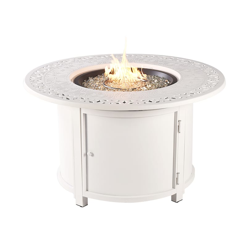 Round 44 in. x 44 in. Aluminum Propane Fire Pit Table with Glass Beads, Two Covers, Lid, 57,000 BTUs - N/A