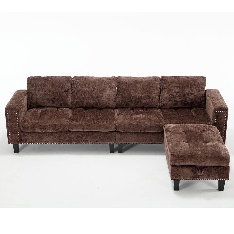 Contemporary Modular Sectional Sofa with Chenille Upholstery and Storage Ottoman for Living Room or Guest Room