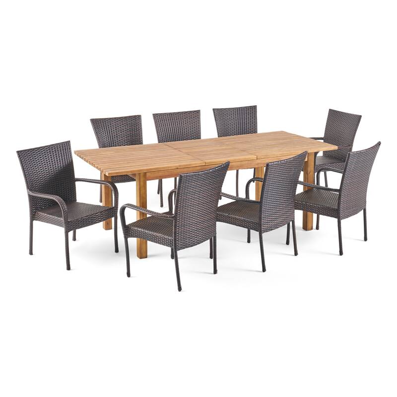 Christopher Knight Home Lambert Outdoor Wicker and Wood Expandable Rectangular Dining Set