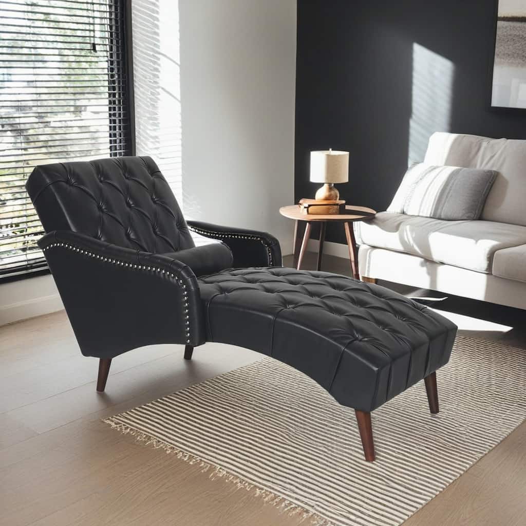 GDFStudio - Isabella Indoor Chaise Lounge Armchair with Pillow and Solid Wood Legs