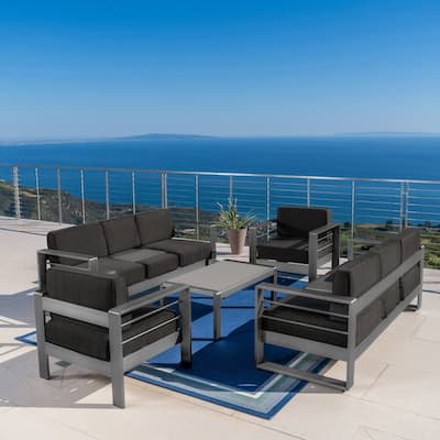 Cape Coral Outdoor Aluminum 5-piece Chat Set with Cushions by Christopher Knight Home