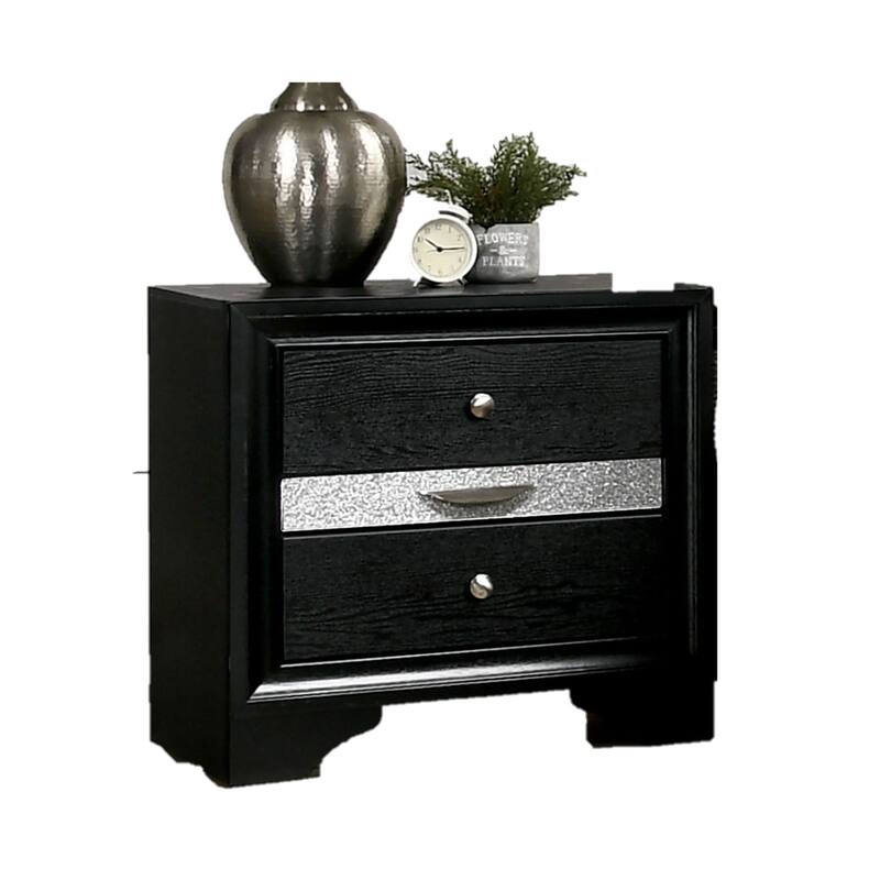 Contemporary Black 1-Pc Nightstand w/ Hidden Jewelry Drawer for Bedroom - Black