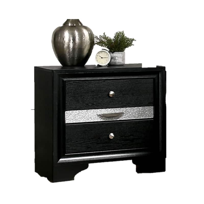 Modern Wooden Nightstand/Bedside Table with Silver Accents and Hidden Jewelry Drawers
