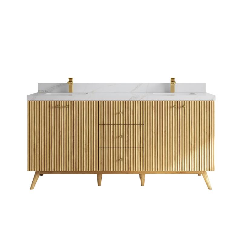 Willow Collections 72 in. W x 22 in. D Pasadena Solid Teak Double Sink Bathroom Vanity with Countertop