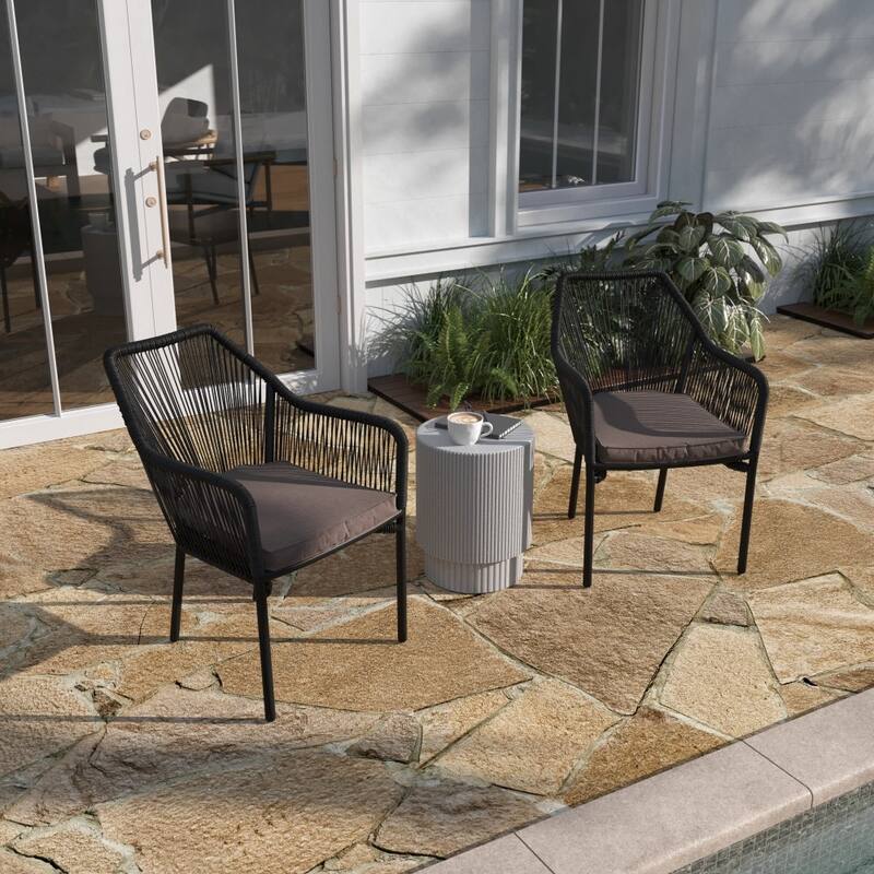 Woven Indoor/Outdoor Stacking Club Chairs - Cushions-Set of 2