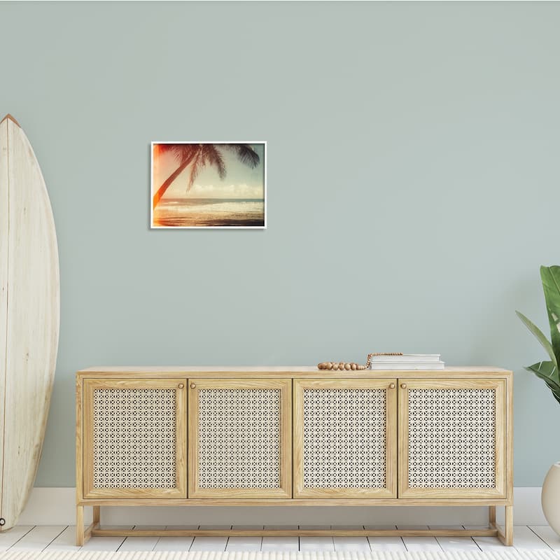 Stupell Vintage Sun Bleached Ocean Scene Hanging Palm Tree Framed Wall Art
