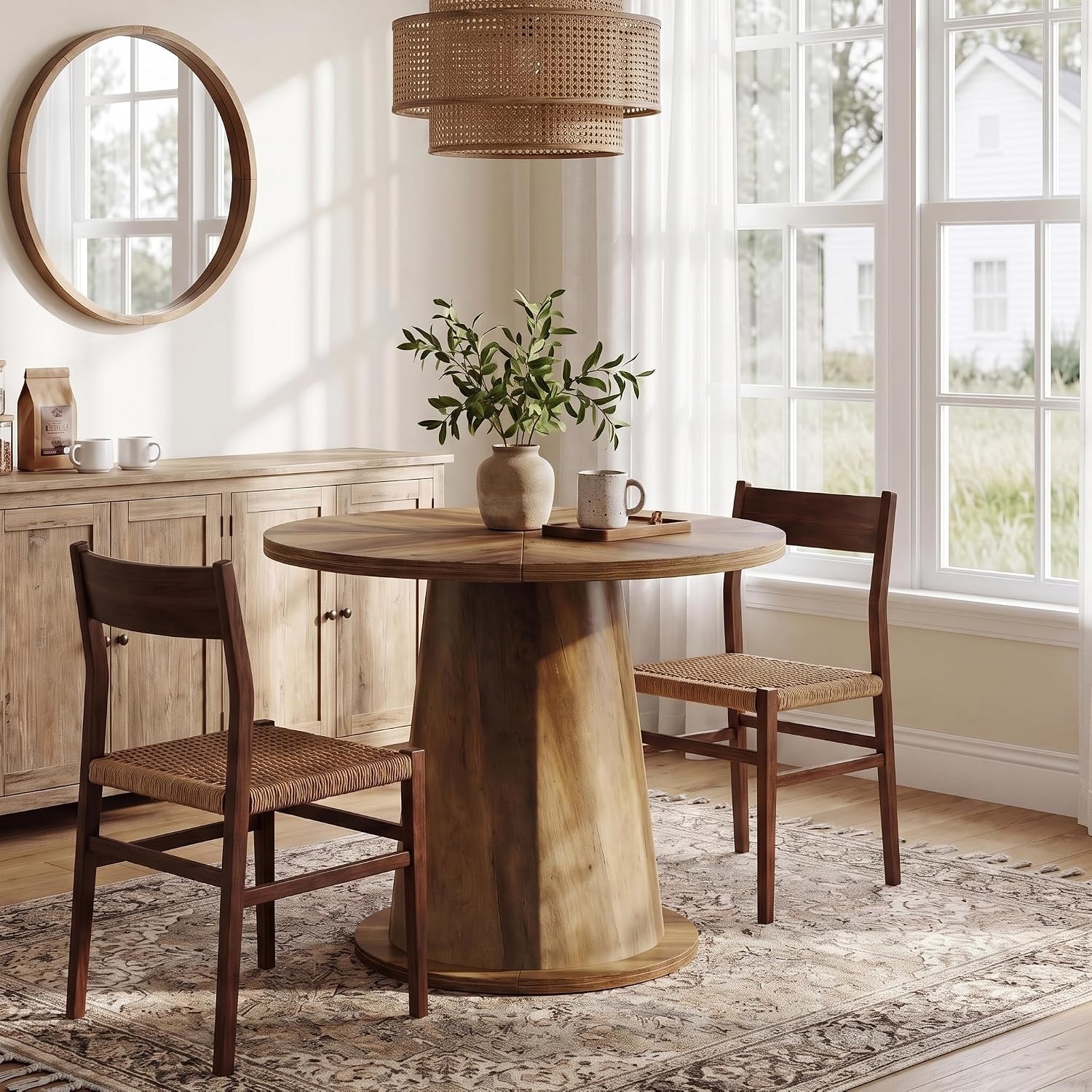 31.5-Inch Round Dining Table, Pedestal Kitchen Table for 2-4