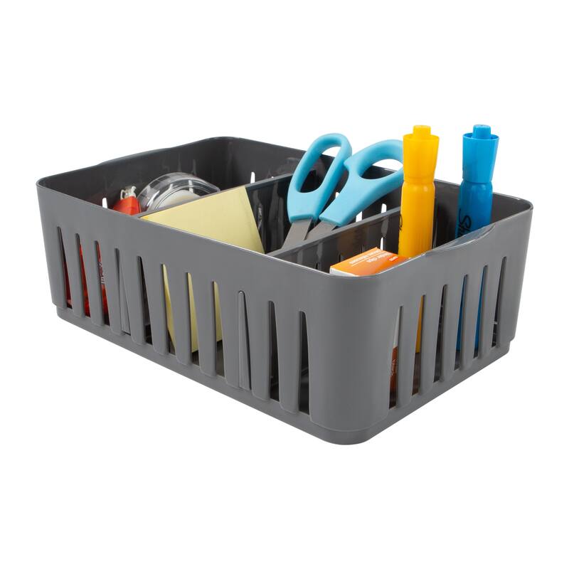 Simplify Stackable Organizer Bin with Adjustable Dividers in Grey - 9.75"x 6.25"x 3.25"