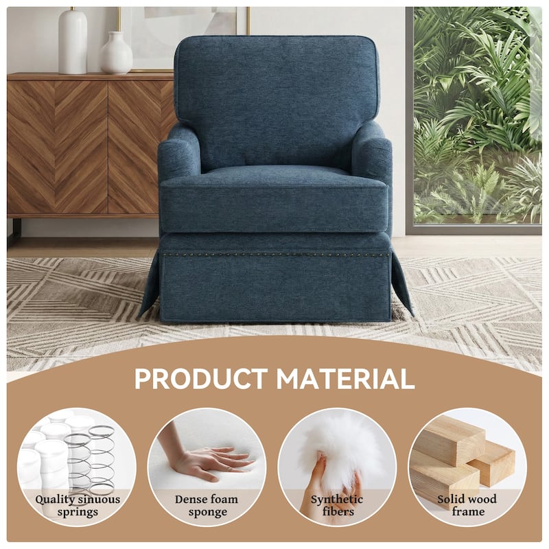 Chenille Swivel Accent Chair with Nailhead Trim Skirt