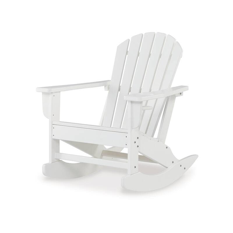 Sami 35 Inch Outdoor Rocking Chair, Slatted Design, Modern White Finish
