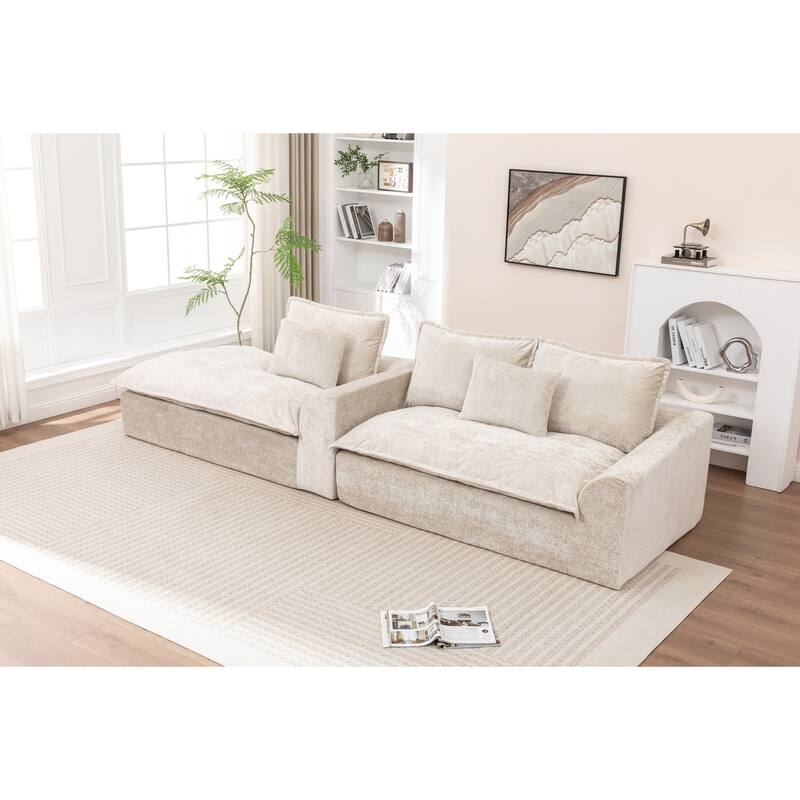 Modular Cloud Sectional Couch with L-Shape Chaise, Chenille Upholstered Boneless Sofa, Compressed Deep Seat Sofa with Pillows