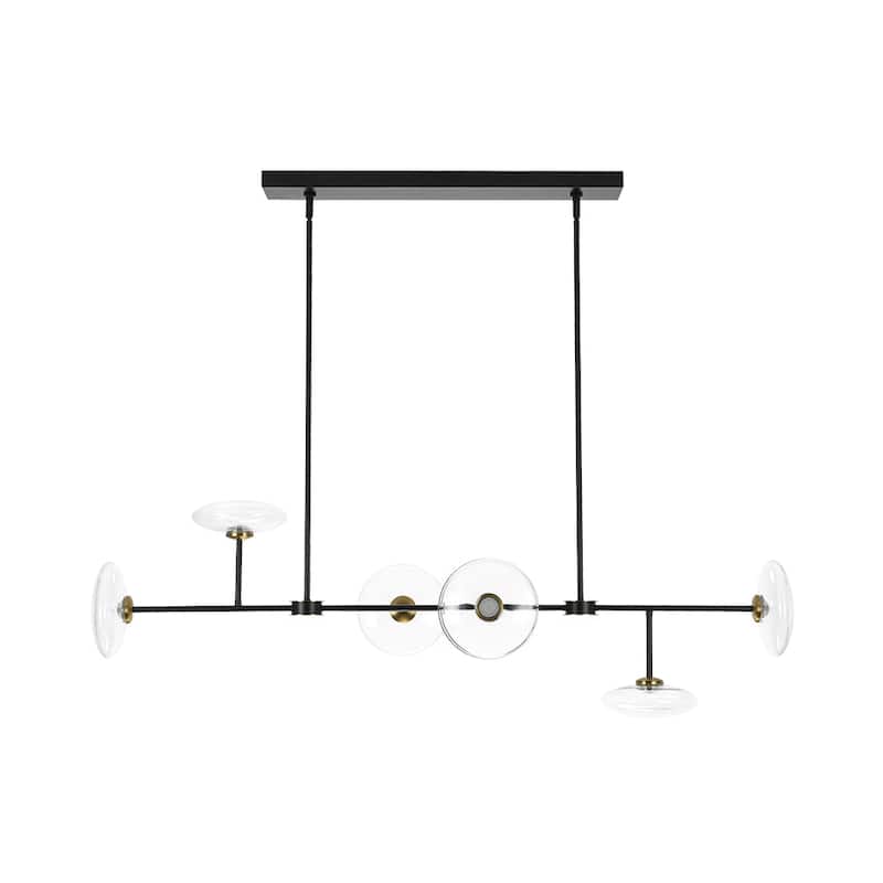 Modern 6-Light Disc Glass Dimmable LED Linear Chandelier - N/A