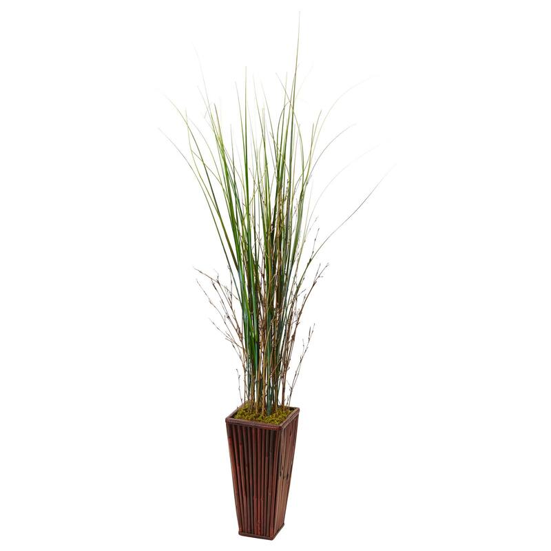 Artificial Bamboo Grass Plant in Planter - Tall Indoor Tropical Decor for Home Office - Green