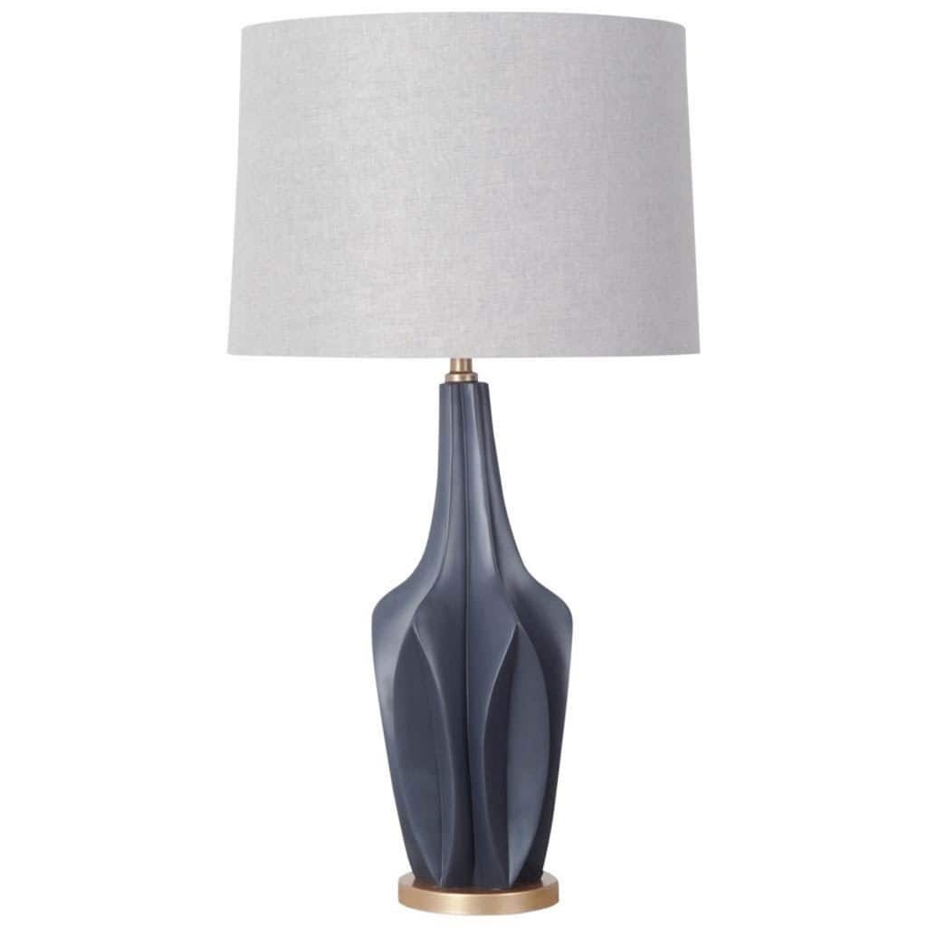 Slate Blue Resin Table Lamp Base with Gold Finish Cylinder Shade Rotary Switch - 7” x 7” x 29” (D x W x H)