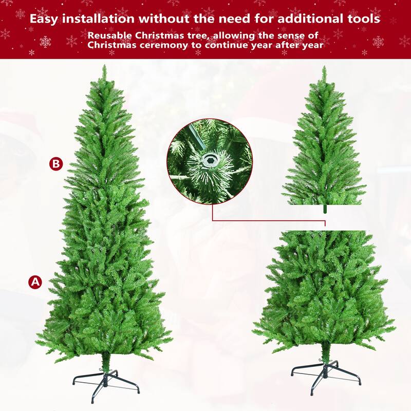 Classic Pencil Christmas Tree - Slim Shape, Dense Realistic Branches, Halloween/Christmas - Green