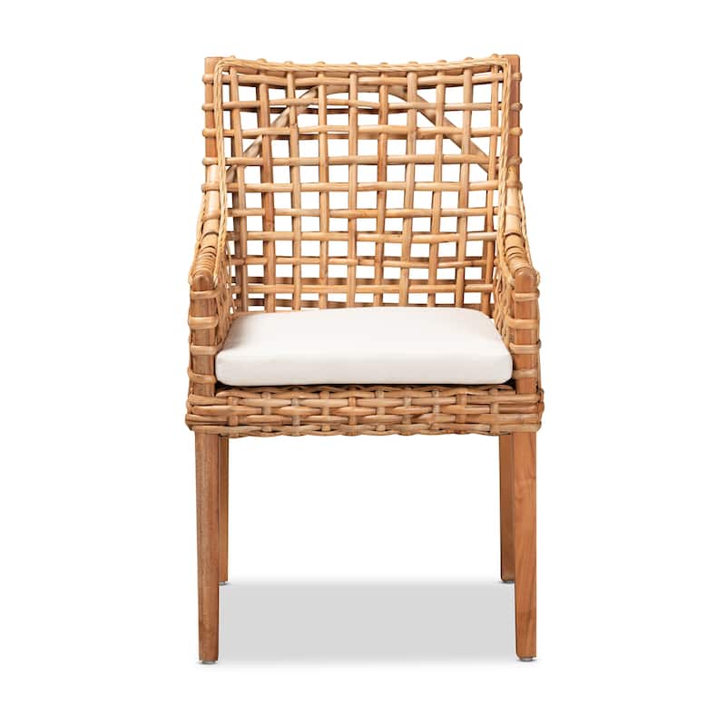 Saoka Modern Natural Brown Finished Wood and Rattan Dining Chair