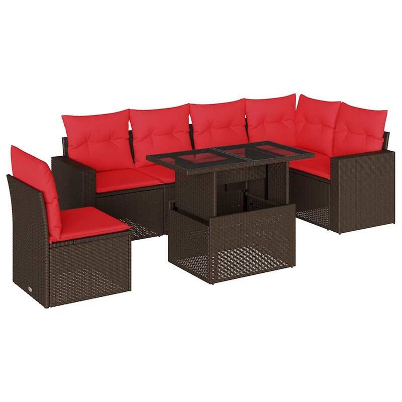 vidaXL Patio Sofa Set with Cushions and Table Outdoor 7 Piece Poly Rattan - 24.4 x 24.4 x 27.2