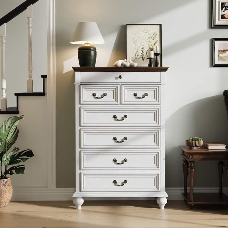 7/9 Drawer Dresser with Jewelry Storage, Rustic Wood Chest with Metal Handles, Vintage Storage Organizer