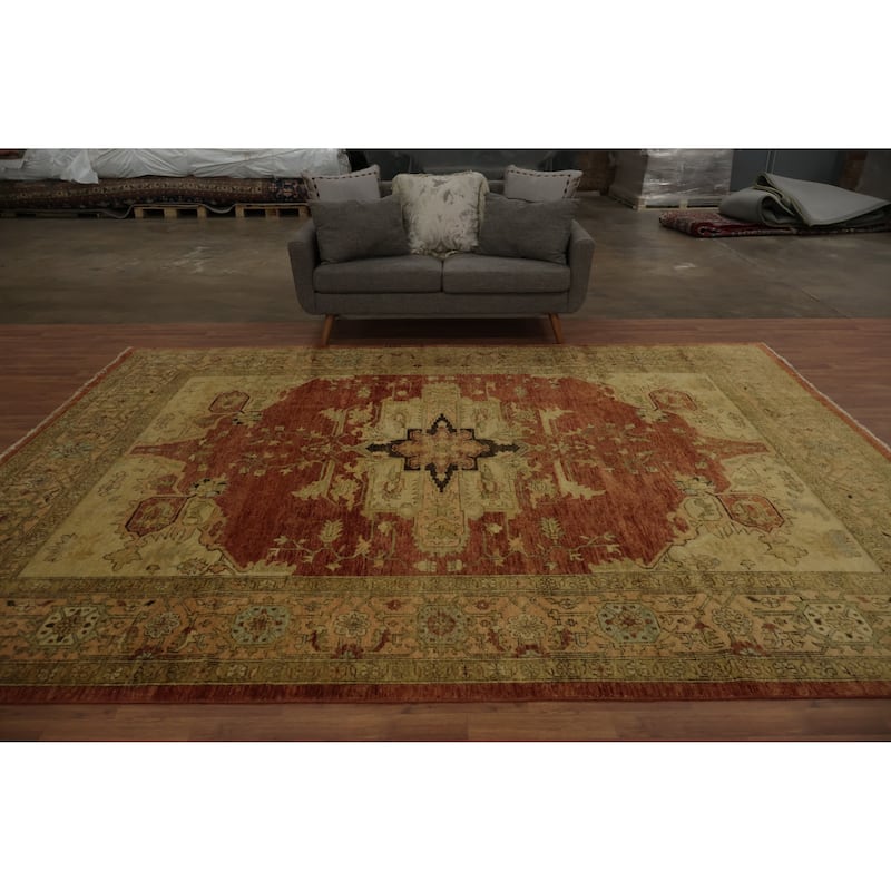Hand Knotted Oriental 100% Wool Carpet Traditional Floral Oranges & Rust Heriz (serapi) Area Rug - 12' 0'' X 9' 0''