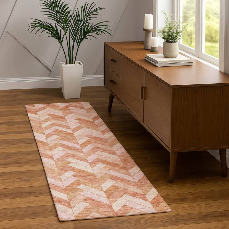 Machine Washable Indoor/ Outdoor Modern Chevron Chantille Rug
