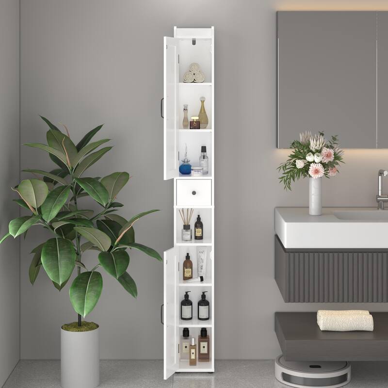 Anmytek Slim 67.51" Tall Storage Cabinet White Vertical Organizer with Anti-Tip, Open compartments