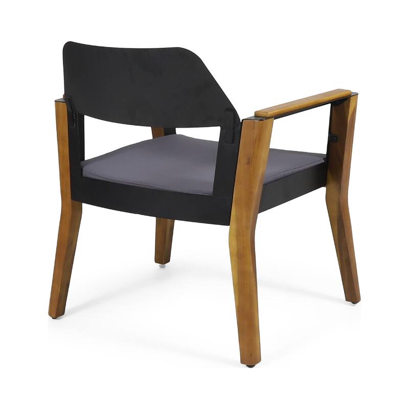 Soyan Outdoor Club Chair Set of 2, Teak Brown Acacia Wood, Blue Fabric