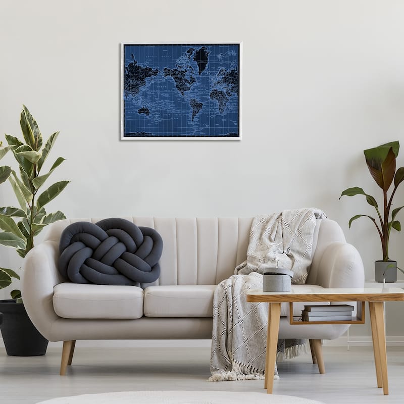 Stupell Blue Toned World Map Framed Giclee Art Design By Phillipa Katz