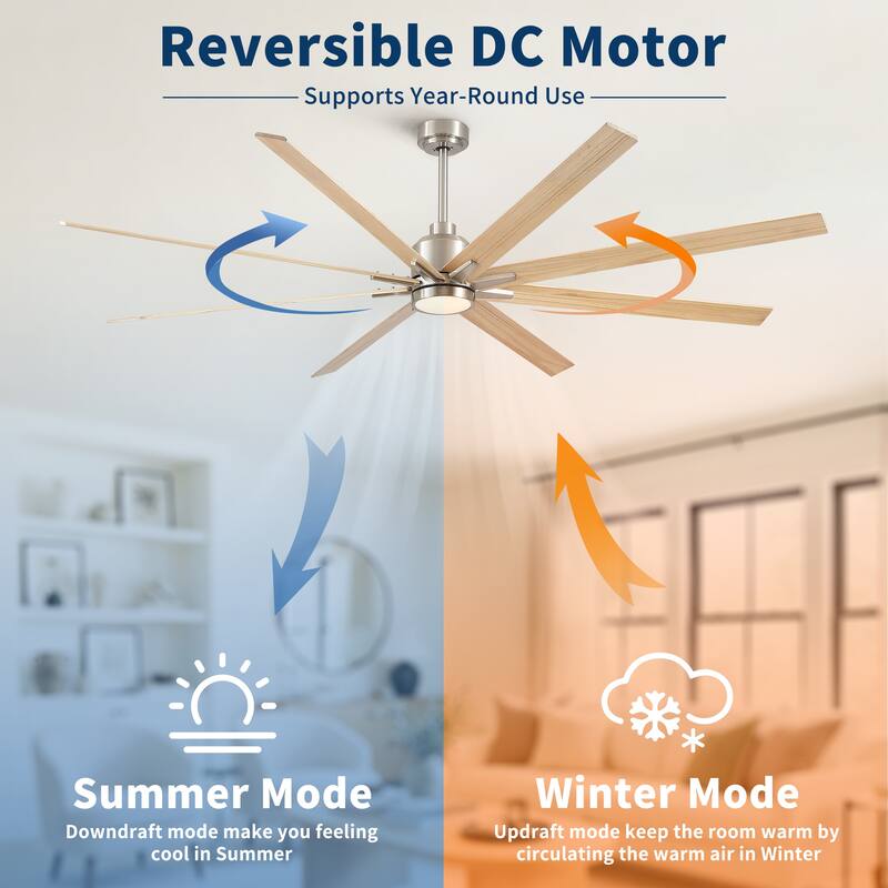 84" Oversized Large Black Walnut Solid Wood Ceiling Fan with Dimmable Led Light 8 Blades Remote Control Reversible DC Motor