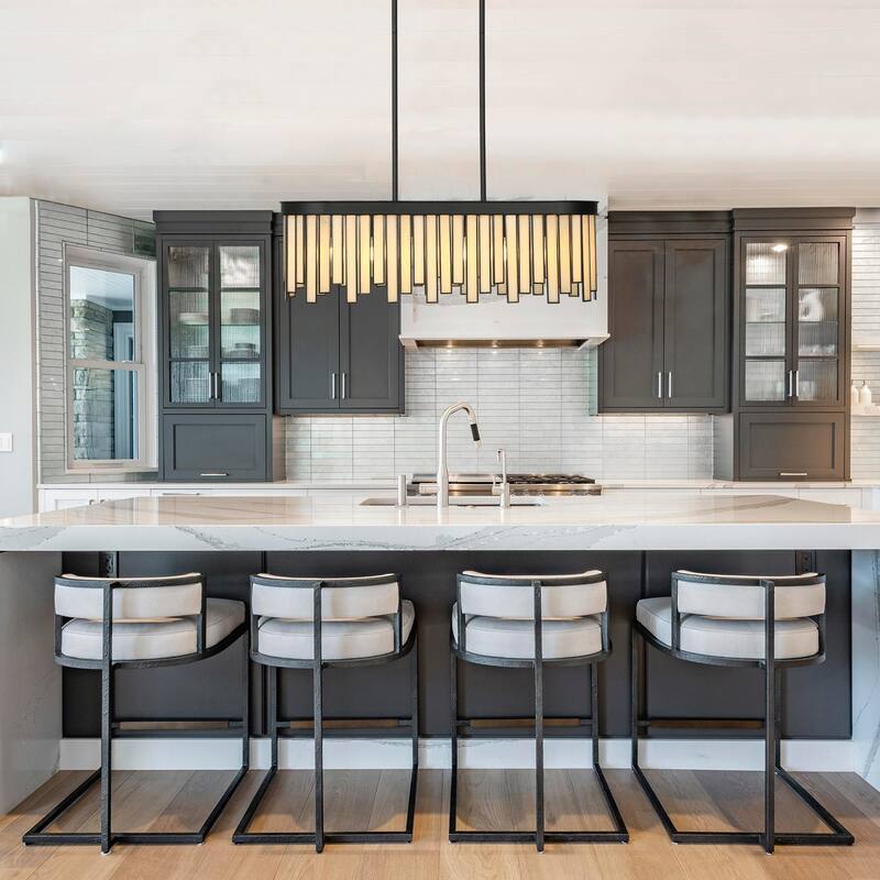 Tifany Modern Black 6-Light Linear Chandelier Glass Island Lights for Dining Room - 28.1''L x 9.2''W x 8.9''H