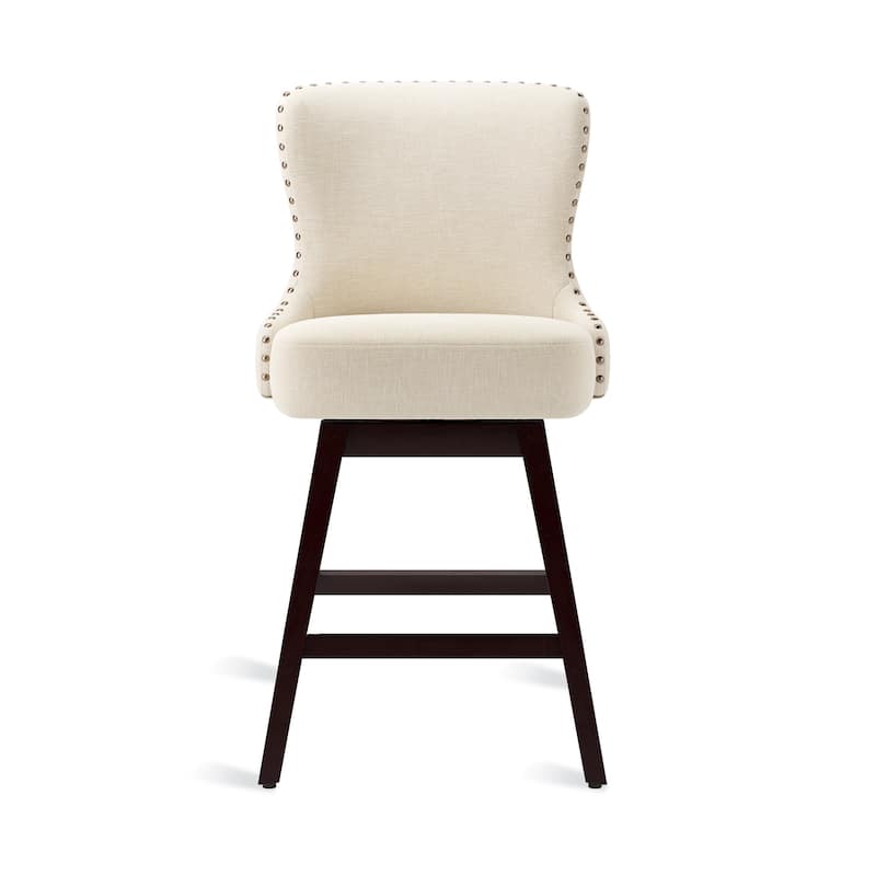 26 in. Mid-Century Modern Counter Stools Wood Frame Swivel Bar Stools with Faux Leather/Fabric Upholstered Seat - Set of 3 - Off-White