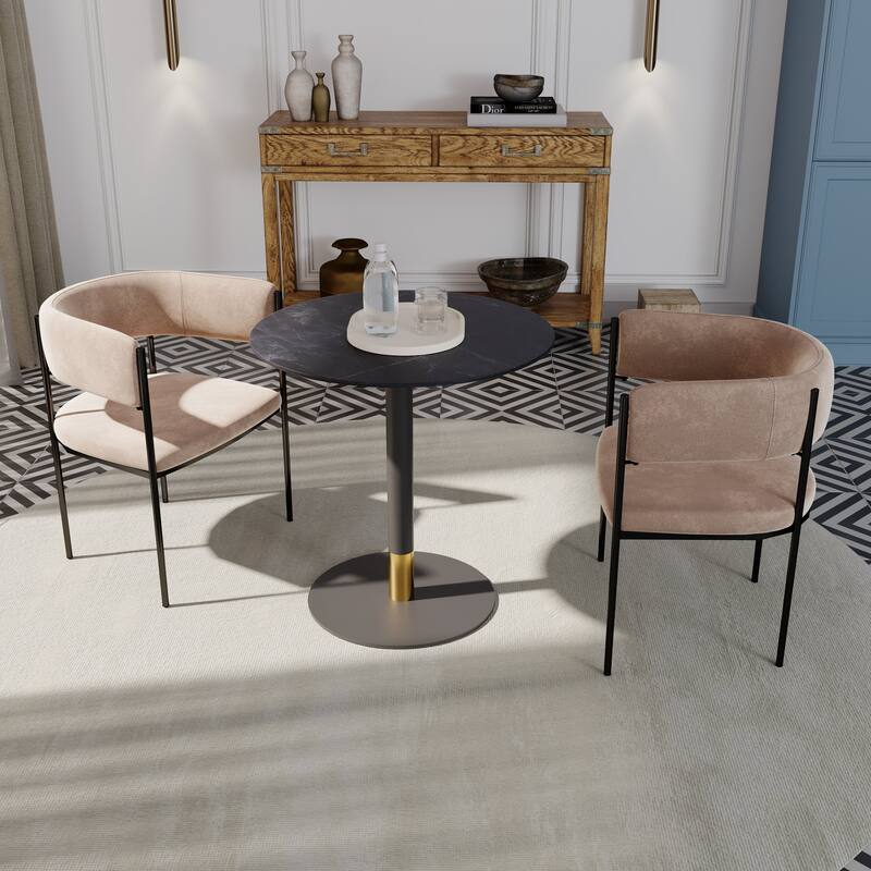 Vail Round Dining Table with 36 in. MDF Tabletop in Black Stainless Steel Round Pedestal Base with Gold Accent Kitchen Table