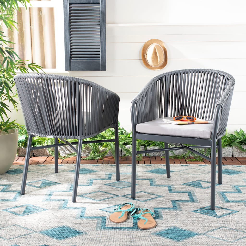 SAFAVIEH Outdoor Amira Rope Chair - Grey (Set of 2) - 23Wx24Dx32H