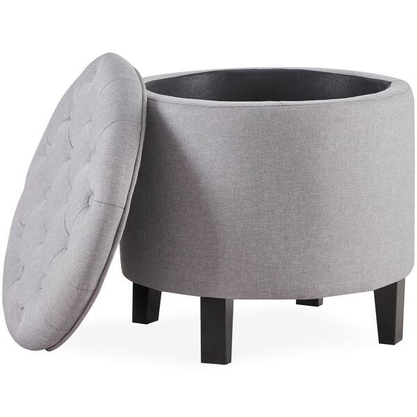 Shop Belleze Nailhead Round Tufted Storage Ottoman Footrest Stool Gray Overstock 15874189