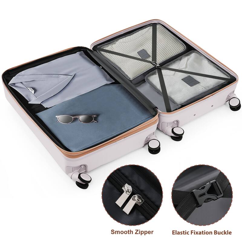 3-Piece, Modern Luggage Sets Hard Shell Luggage with Cup Holder and Spinner Wheels, for Boarding Travel