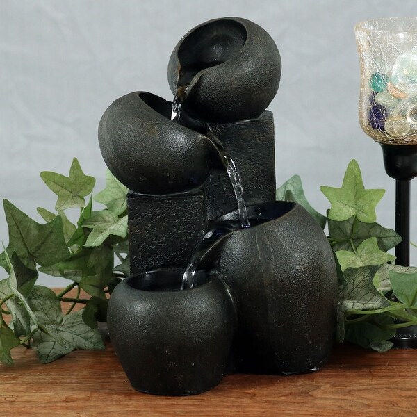 Sunnydaze Four Cascading Bowls Tabletop Fountain with LED Lights 9.5 Inch Tall