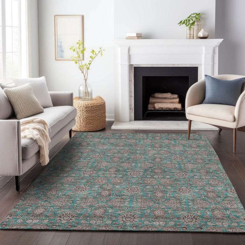 Premium Washable Super Soft Floral Borderless Mayfield Rug - Teal - 10' x 14'