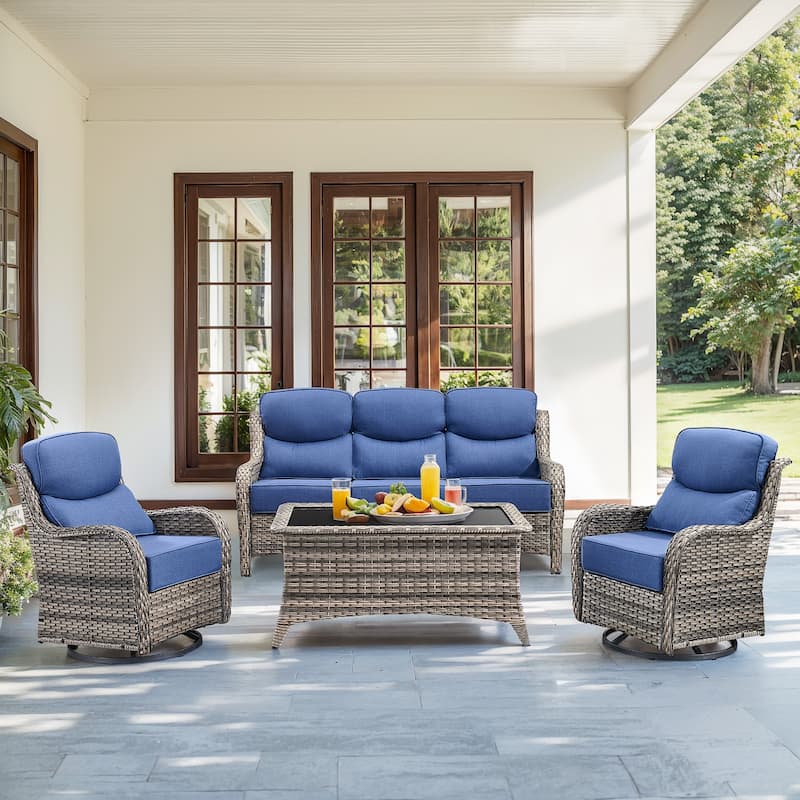 Gymojoy 4-Piece Patio Furniture Set with Swivel Glider Chairs, 6-Inch Ultra-Plush Cushions & Water-Resistant Olefin Fabric