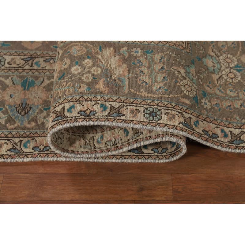 Brown Medallion Tabriz Persian Vintage Rug Hand-Knotted Wool Carpet - 8'2"x 11'5"